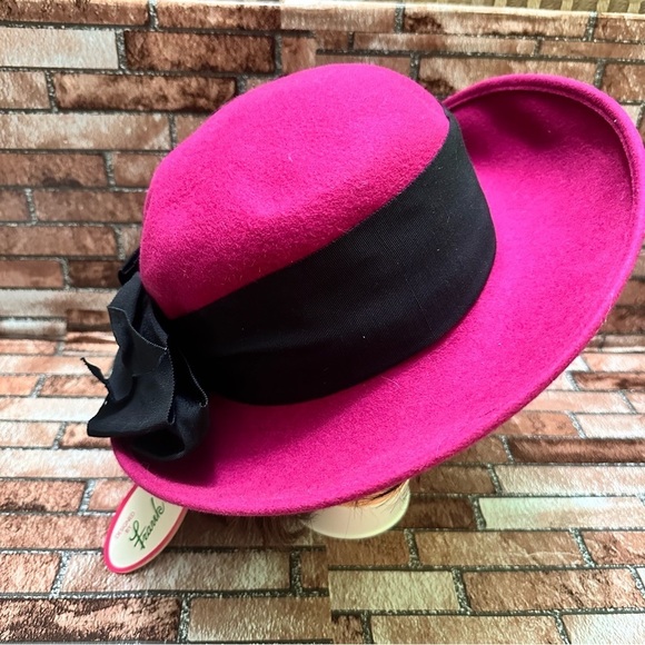 Frank Olive Vintage 1960’s  Fuchsia Wide Brim Hat with Black Band main image 4